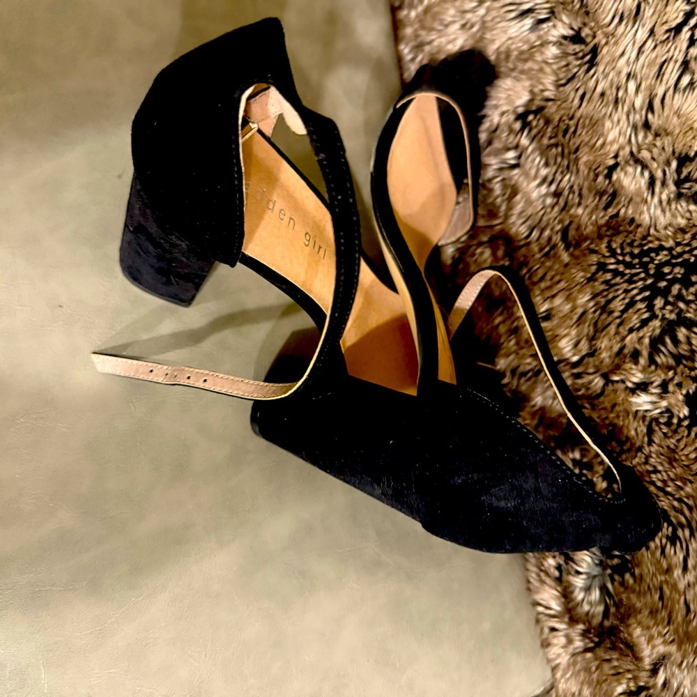 Black suede Madden girl, high heel sandal, size 10